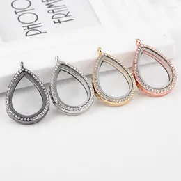 Pendant Necklaces 5PCs 31mm 40mm Water Droplet Floating Glass Locket Pendent With Rhinestone For Jewelry Making Fit Charm