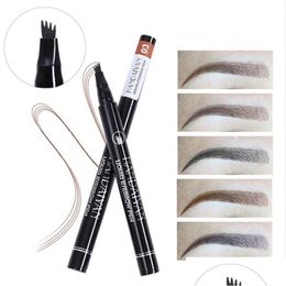 Eyebrow Enhancers 10Pcs/Lot Drop Handaiyan Eyebrows 4 Fork Micro-Carving Liquid Pencil Very Fine Waterproof Tint Eye Brow Tattoo Pen Dhcsu