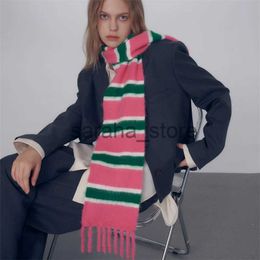 Scarves High quality wool Womens Scarf Winter Thick warm stripe Scarves Cape Wraps Female Shawl pashmina long tassel female blanket J231204