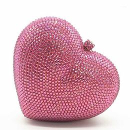 Evening Bags Red Full Diamond Women Clutch Rhinestone Wedding 2021 Crystal Heart Shaped Ladies Dinner Bag Pink Clutches1259r