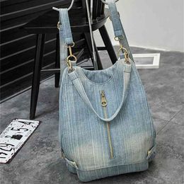 Washed Denim Women backpack Big Jean multifunctional backpack female shoulder bag Casual Travel Bags Rucksack blue Mochila Bols 21261q