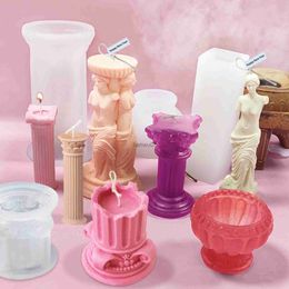 Baking Moulds European style Retro Roman Column Candle Silicone Mould Handmade DIY Baking Moulds Plaster Soap Mould Christmas Gifts DecorationL231117