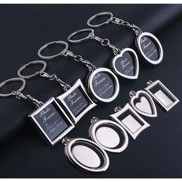 100pcs Lot Metal Po Frame Keychain Heart Round Square Shape Key Chain BPPLE Keyring DIY Logo For Lover Gifts Frame Keyrings196T