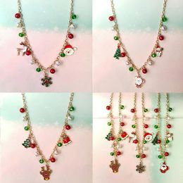 Pendant Necklaces Personalization Christmas Necklace Alloy Drop Oil Santa Claus Bell Snowflake Tree