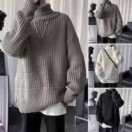 Men's Sweaters Solid Colour Sweater High Collar Warm Knitted Mid Length Pullover With Neck Protection Elastic For Men