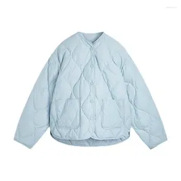 Women's Trench Coats Cute Blue Cotton Jacket For Women Winter Overcoat Gentle Style Grid Solid Colour
