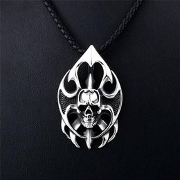 Pendant Necklaces Men's Stainless Steel Necklace Punk Flame Skull Gothic Party Jewellery Gift For Motorcycle Riders230i