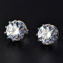 Lab Created Shiny White Moissanit 925 Sterling Silver Crown Stud Earrings Crystal Jewellery For Women Wedding Gift2926