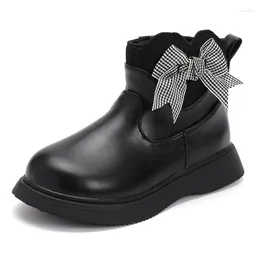 Boots Girls' Plush Short 2023 Autumn And Winter Children's Princess Leather Fashion Bow Student Casual Shoes