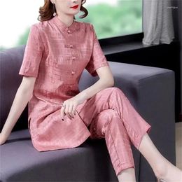 Women's Two Piece Pants 2023 Spring Summer Set Women Loose Age Reducing Middle-aged Mothers Birthday Outfits Elegant Comfortable Pant Suits