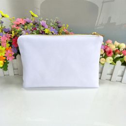 12oz white 100% poly canvas makeup bag for sublimation print with white lining white gold zip blank cosmetic bag for heat transfer319J