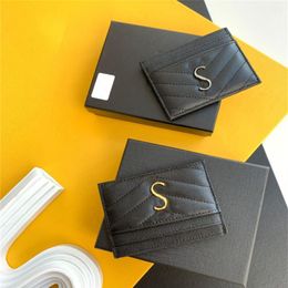 2021 Designer Card Holder Men Womens Cards Holders Black Lambskin Mini Wallets Coin purse pocket Interior Slot Pockets Genuine Lea234o