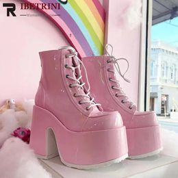 Boots Platform High Heel Cool Punk Fashion Women's High Quality Girls Goth Shoes Black Big Size 43 Cross-tied Casual Luxury Boots 231204