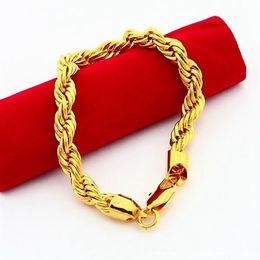 6mm Thick Rope Bracelet Chain 18K Yellow Gold Filled Classic Mens Bracelet Trendy Male Jewellery Present ed High-polished2817