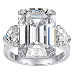 Cluster Rings 925 Sterling Silver 12CT Emerald Cut Simulated Moissanite Gemstone Wedding Ring Engagement Fine Jewellery For Women