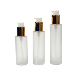 Bottle Flat Shoulder PET Shiny Gold Collar White Lotion Press Pump Empty Portable Refillable Packaging Container 100ml 120ml 150ml LL