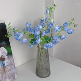 Decorative Flowers Artificial 85cm Long Campanula Bell Blue Flocking Flower Branch For Wedding Home Hyacinth Silk