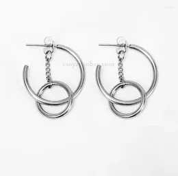 Cluster Rings Hand Made Earring Double Ring Chain Earrings Anti Allergy Simple Wind