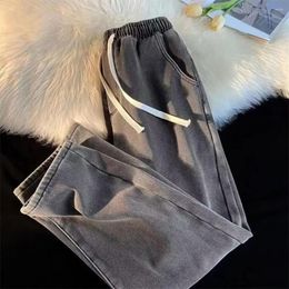 Men's Jeans Drawstring Adjustable Wide Leg Denim Pants For Men Elastic Waist Trousers A