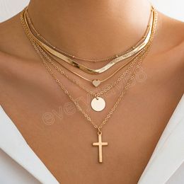 Punk Cross Geometric Pendant Necklace Gold Colour Snake Chain Charm Choker Jewellery On The Neck Collar Party Gifts Street