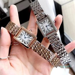 Fashion Women Watches Quartz Movement Silver Gold Dress Watch Lady Square Tank Stainless Steel Case Clasp Analogue Casual
