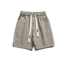 Men's Shorts Japanese Retro Vertical Stripe Straight Casual Loose Cargo Wear Five Point Pants