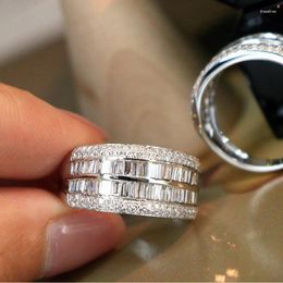 Cluster Rings JK&JY 18K White Gold 0.85Ct Natural Diamond Ring Wide Band Fashion Party Jewelry Quality Assurance