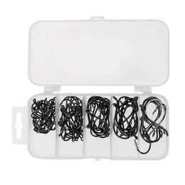 75 Pcs Fishing Hooks High Carbon Steel Barbed Hook Soft Bait Jig Heads Bass Trout Fish Hooks Saltwater with Plastic Box220q