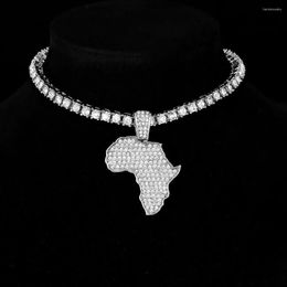 Pendant Necklaces Iced Out Africa Map Necklace Chain Bling Rhinestone For Men Colar Masculino334I