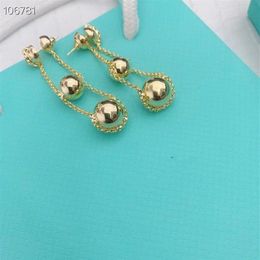 Vintage Brand Designer Copper With Gold Plated Dangle 3 Round Ball Charm Long Chain Drop Earrings For Women Jewelry2758