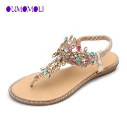 Sandals Woman Sandals Women Shoes Rhinestones Chains Thong Gladiator Flat Sandals Crystal Chaussure Plus Size 36--41 Q068 231204