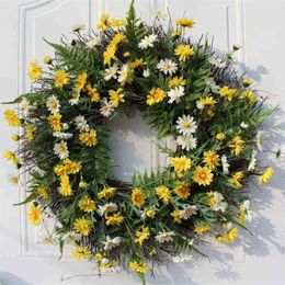 Decorative Flowers Wreaths Daisy Lavender Floret Wreath Artificial Flower Plant Restaurant Wedding Garland Festival Decoration Wal1838