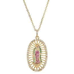 Virgin Mary Pendant Necklace for Women Gold Colour CZ Crystal Stainless Steel Jewellery Whole Colar Chain Cross Trendy Gift271x