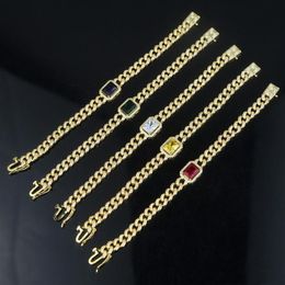 Europe and America 18K Yellow Gold Plated Bling CZ Cuban Bracelet Link Chain for Men Women Wedding Party Gift312y