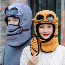 Berets Full Face Head Cover Women Man Winter Warm With Glasses Mask Windproof Beanies Cycling Caps Thermal Trapper Hat