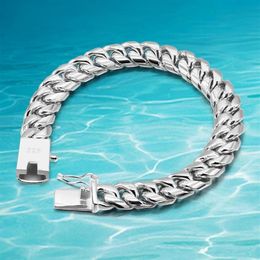 Link Chain Men Braided Horsewhip Bracelet 925 Silver Solid Link Bracelets Sterling Jewellery Wide 10MM2572