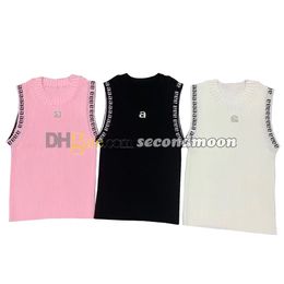 Crew Neck Knitted Vest Women Rhinestone Letters Tee Woman Luxury Knits t Shirt Sleeveless Tanks Top