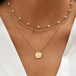 Pendant Necklaces Fashion Kpop Pearl Choker Necklace Cute Double Layer Chain For Women Jewelry Girl GiftPendant333l