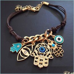 Charm Bracelets Bracelet Hamsa Hand Heart Beads Turkish Pseras Blue Evil Eye Drop Delivery Jewelry Dhj2L