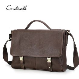 Briefcases CONTACT'S Men Briefcase Genuine Leather Laptop Bag for 16 inch Male Messenger Shoulder Bag Office Tote Handbag Designer 231205