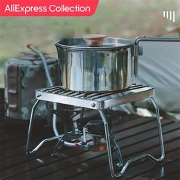 Stoves Outdoor Stainless Steel Stove Holder Camping Portable Folding Mini Barbecue Rack Set Pot Baking Tray 231204