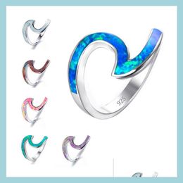 Solitaire Ring New 6 Pcs/Lot Luckyshine Holiday Gift Dazzling Fire Streamlined Mti-Color Opal Gems 925 Sterling Sier Plated Wedding Ri Dh6Q9
