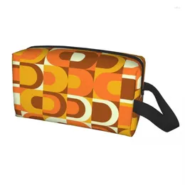 Cosmetic Bags 70s Pattern Retro Inustrial In Orange And Brown Tones Toiletry Bag Fashion Geometric Colourful Makeup Organiser