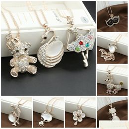 Pendant Necklaces Fine Jewelry Gold Plated Rhinestone Opal Shining N Elegant Pendants Long Chain Necklace Drop Delivery Dhvim