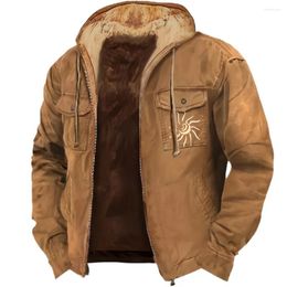 Men's Hoodies Winter Zip-up Fleece Coat Jackets Brown Green Sweatshirts Man Outerwear Streetwear Long Sleeve Cardigan Hooded