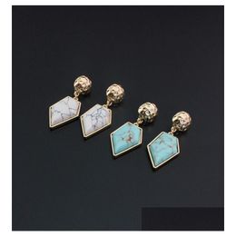 Dangle Chandelier Fashion Gold Colour Geometric Natural Stone Shape White Turquoise Earrings Jewellery For Women Drop Delivery Dhv6Y