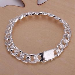 High-end Women's Mens Fine 925 Sterling Silver Bracelet Fashion Jewelry Gift Men's 10MM Square Beautiful Gem Bangle256I