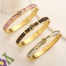 New Style Bracelets Women Bangle Designer Letter Jewelry Faux Leather 18K Gold Plated Stainless steel Womens Wristband Wedding Gif265H