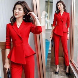 Women's Two Piece Pants Womens 2 Suits Set Slim Fit Long Sleeves Blazer And Pant Solid Colour Skirt Jacket Sets Ladies Work Wear Commuter