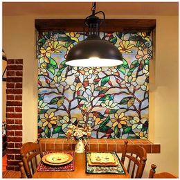 FANCY-FIX Morocco Stained Glass Window Film Privacy Decorative Film Static Cling Window Art Decal Window Door Film Sticker Decor Y246m